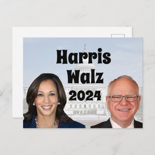 Kamala Harris en Tim Walz 2024 Briefkaart (Voorkant / Achterkant)