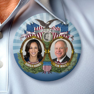 Kamala Harris en Tim Walz 2024 - Klassieke Jugate Ronde Button 7,6 Cm