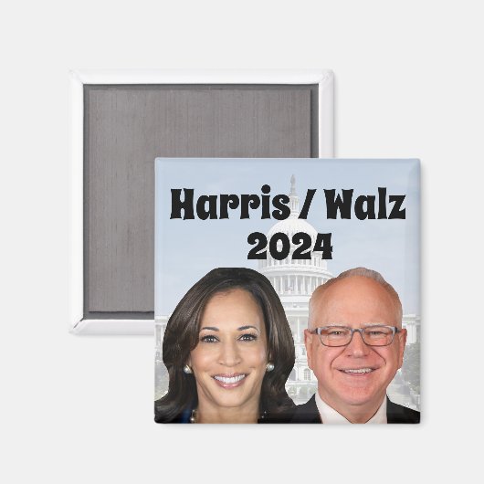 Kamala Harris en Tim Walz 2024 Magneet (Voorkant / Achterkant)