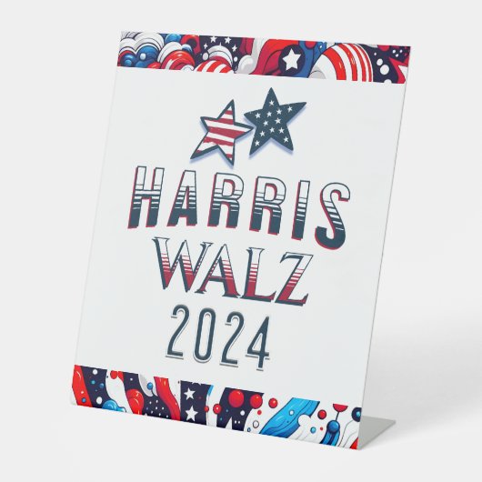 Kamala Harris en Tim Walz 2024 Reclamebord Met Voetstuk (Voorkant)