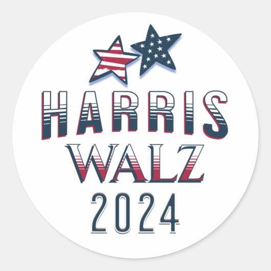 Kamala Harris en Tim Walz 2024 Ronde Sticker (Voorkant)