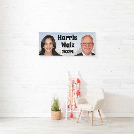 Kamala Harris en Tim Walz 2024 Spandoek (Insitu)