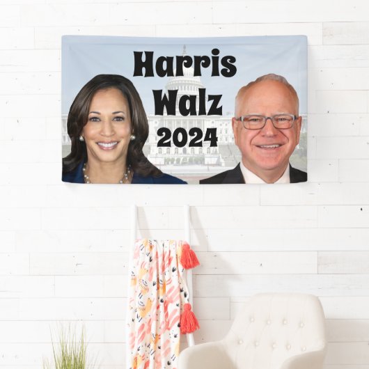 Kamala Harris en Tim Walz 2024 Spandoek (Insitu)
