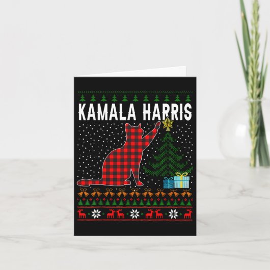 Kamala Harris Funny Cat Christmas Ugly Christmas Kaart (Voorkant)