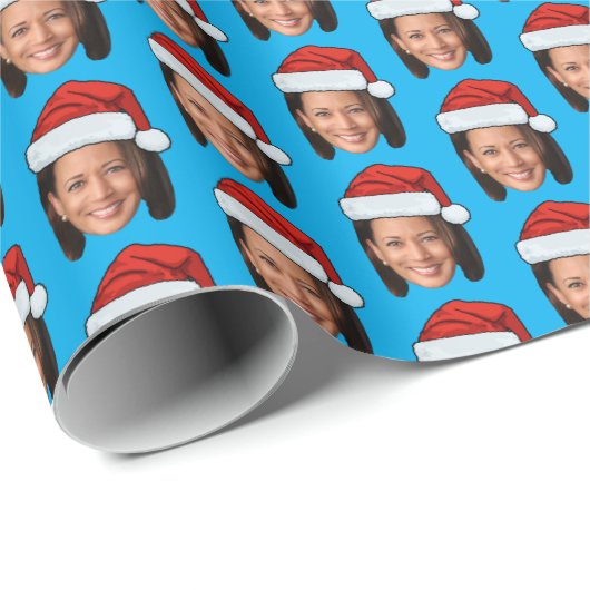 Kamala Harris Head Face Santa Hat Kerstmis Cadeaupapier (Rol Hoek)