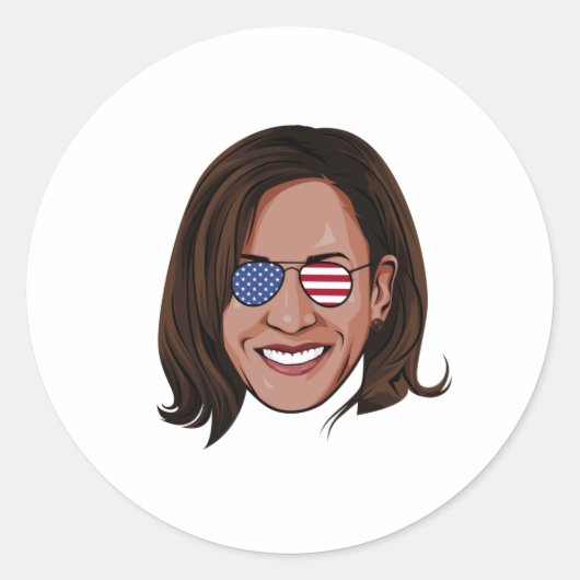 Kamala Harris - Hoofd met Aviators Patriotic Ronde Sticker (Voorkant)