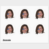 Kamala Harris - Hoofd met Aviators Patriotic Ronde Sticker (Vel)