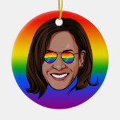 Kamala Harris - Hoofd met Aviators Rainbow Keramisch Ornament (Voorkant)
