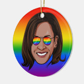 Kamala Harris - Hoofd met Aviators Rainbow Keramisch Ornament (Links)