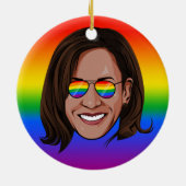 Kamala Harris - Hoofd met Aviators Rainbow Keramisch Ornament (Achterkant)