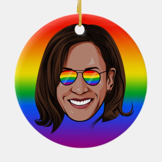 Kamala Harris - Hoofd met Aviators Rainbow Keramisch Ornament (Achterkant)