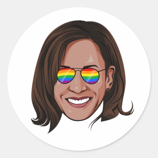 Kamala Harris - Hoofd met Aviators Rainbow Ronde Sticker (Voorkant)