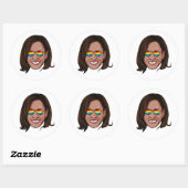 Kamala Harris - Hoofd met Aviators Rainbow Ronde Sticker (Vel)