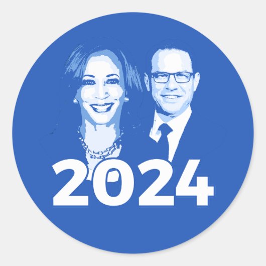 Kamala Harris Josh Shapiro 2024 Ronde Sticker (Voorkant)