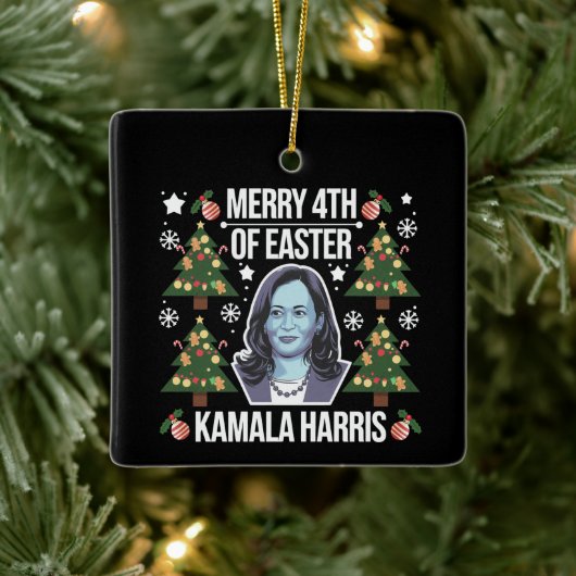 Kamala Harris Kerstman Kerst Merry 4e Pasen Keramisch Ornament (Boom)