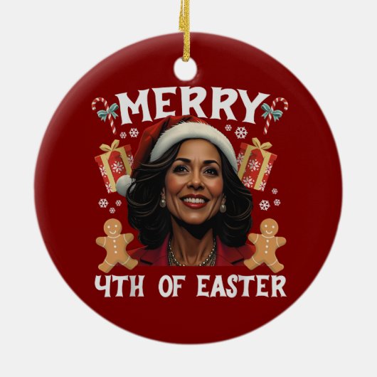 Kamala Harris Kerstman Vrolijk 4e van Pasen Keramisch Ornament (Achterkant)