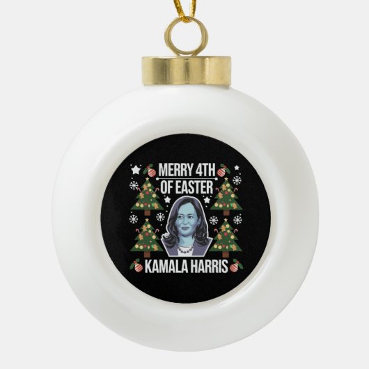 Kamala Harris Kerstman Vrolijk 4e van Pasen Keramische Bal Ornament (Voorkant)