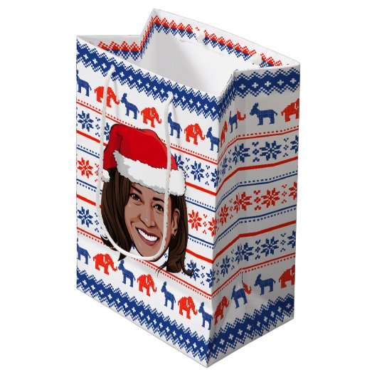Kamala Harris Kerstmis Medium Cadeauzakje (Voorkant Gekanteld)