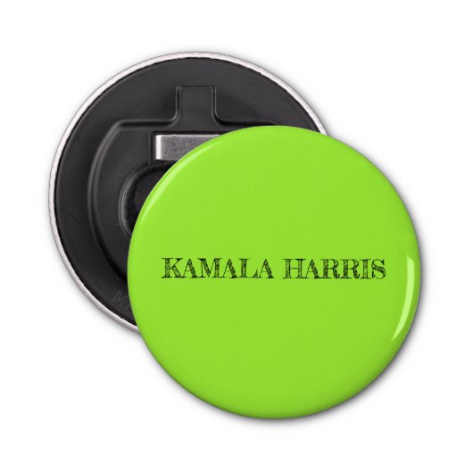 Kamala Harris Knop Fles Opener in Lime Green (Voorkant)