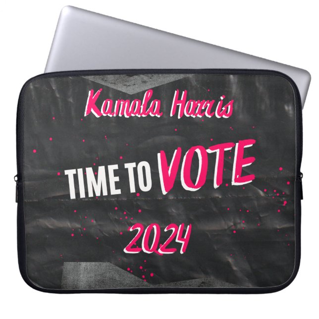 Kamala Harris laptophoes. Zwart en grijs. Laptop Sleeve (Voorkant)