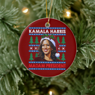 Kamala Harris Madam President Christmas Santa Hat Keramisch Ornament
