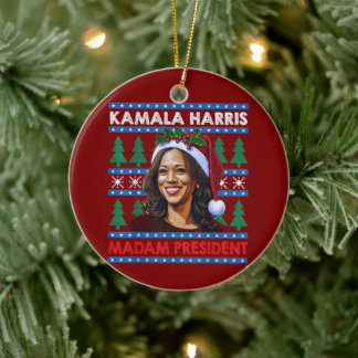 Kamala Harris Madam President Christmas Santa Hat Keramisch Ornament