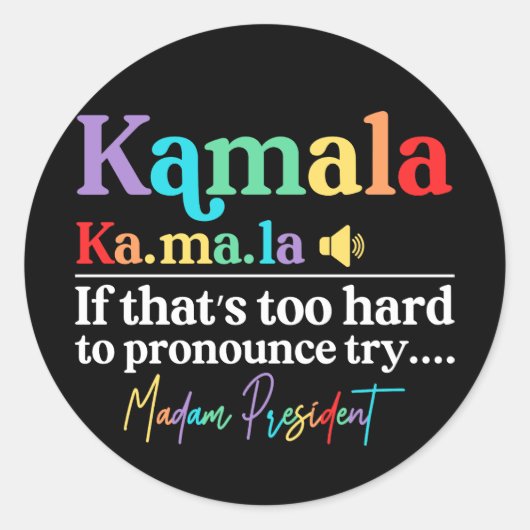 Kamala Harris Madam President Ronde Sticker (Voorkant)