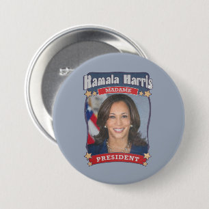 Kamala Harris Madame President Kaart Ronde Button 7,6 Cm