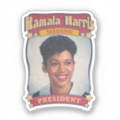 Kamala Harris Madame President Retro Kaart Sticker (Voorkant)