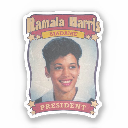 Kamala Harris Madame President Retro Kaart Sticker (Voorkant)