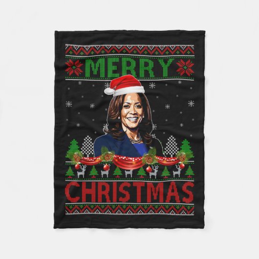 Kamala Harris Merry Christmas Ugly Sweater USA Ele Fleece Deken (Voorkant)