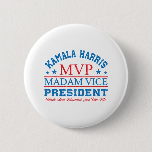 Kamala Harris MVP Madam Vice President Black en E Ronde Button 5,7 Cm (Voorkant)
