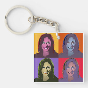 Kamala Harris Pop Art (Geel, Oranje, Paars, rood Sleutelhanger