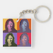 Kamala Harris Pop Art (Geel, Oranje, Paars, rood Sleutelhanger (Achterkant)