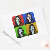 Kamala Harris Pop Art (rood, blauw, groen, geel) Vierkante Sticker (Envelop)