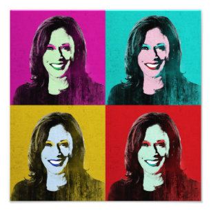 Kamala Harris Pop Art (Roze, Blauwgroen, Goud, Roo Foto Afdruk