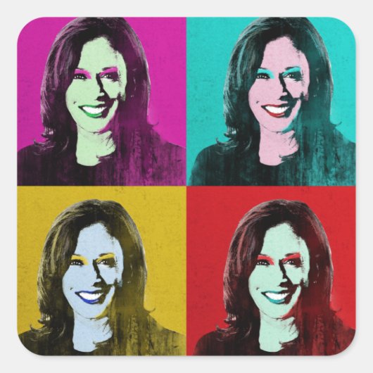 Kamala Harris Pop Art (Roze, Blauwgroen, Goud, Roo Vierkante Sticker (Voorkant)