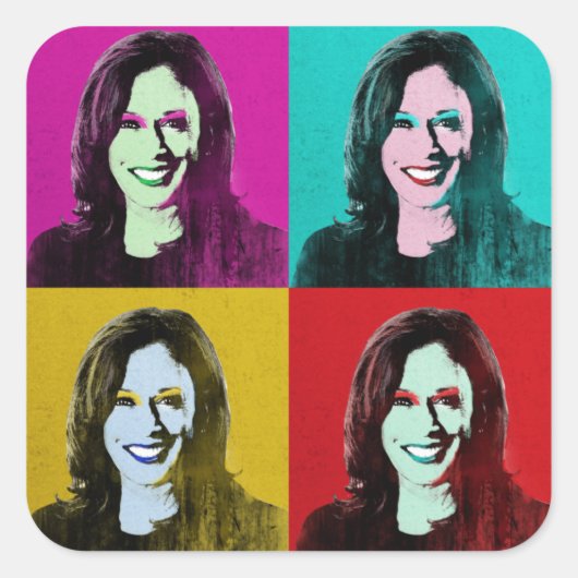 Kamala Harris Pop Art (Roze, Blauwgroen, Goud, Roo Vierkante Sticker (Voorkant)
