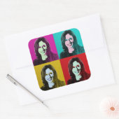 Kamala Harris Pop Art (Roze, Blauwgroen, Goud, Roo Vierkante Sticker (Envelop)