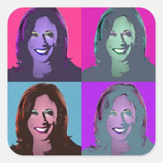 Kamala Harris Pop Art (roze, magenta, blauw, Paars Vierkante Sticker (Voorkant)