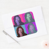 Kamala Harris Pop Art (roze, magenta, blauw, Paars Vierkante Sticker (Envelop)