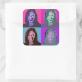 Kamala Harris Pop Art (roze, magenta, blauw, Paars Vierkante Sticker (Tas)