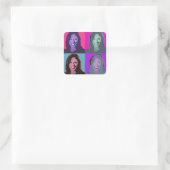 Kamala Harris Pop Art (roze, magenta, blauw, Paars Vierkante Sticker (Tas)