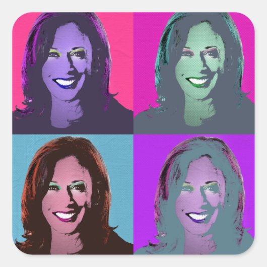 Kamala Harris Pop Art (roze, magenta, blauw, Paars Vierkante Sticker (Voorkant)