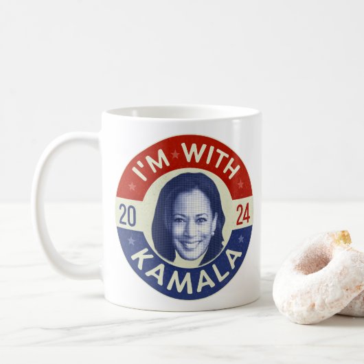 Kamala Harris President 2024 Democraat Foto Retro Koffiemok (Met donut)