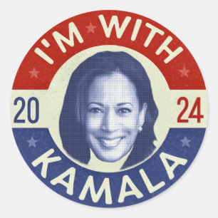 Kamala Harris President 2024 Democraat Foto Retro Ronde Sticker