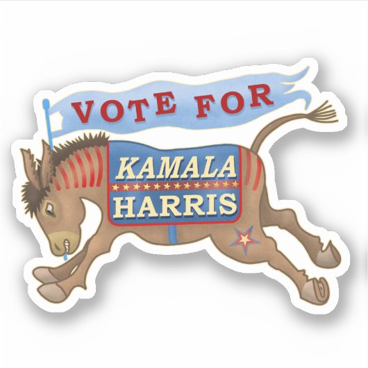 Kamala Harris President 2024 Democrat Donkey Sticker (Voorkant)