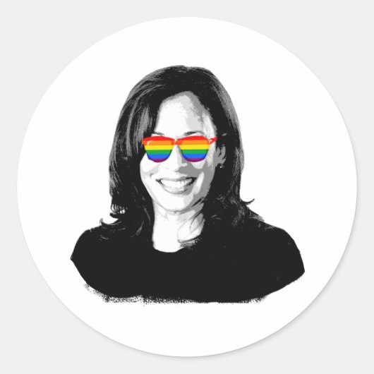 Kamala Harris regenboog zonnebril Ronde Sticker (Voorkant)