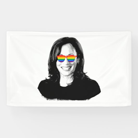 Kamala Harris regenboog zonnebril Spandoek (Horizontaal)