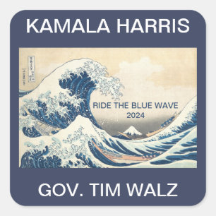 KAMALA HARRIS RIJDT OP DE BLAUWE GOLF 2024 VIERKANTE STICKER